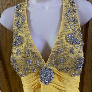 Jovani Yellow short formal dress with beading 12 fits size 10 NEW